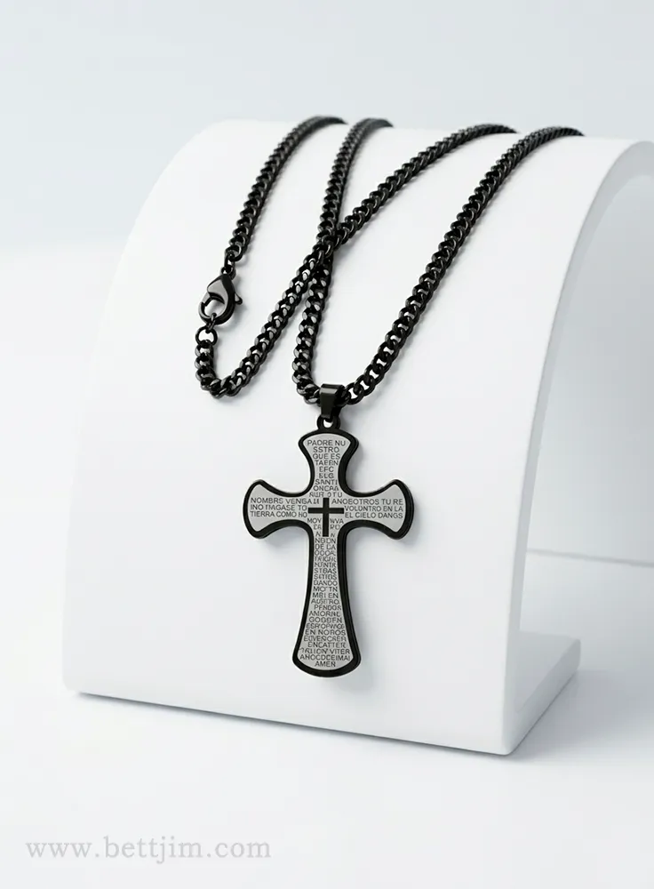 Collar Hombre Urban Cross - Grabado "Padre Nuestro" Acero Negro, index: 0