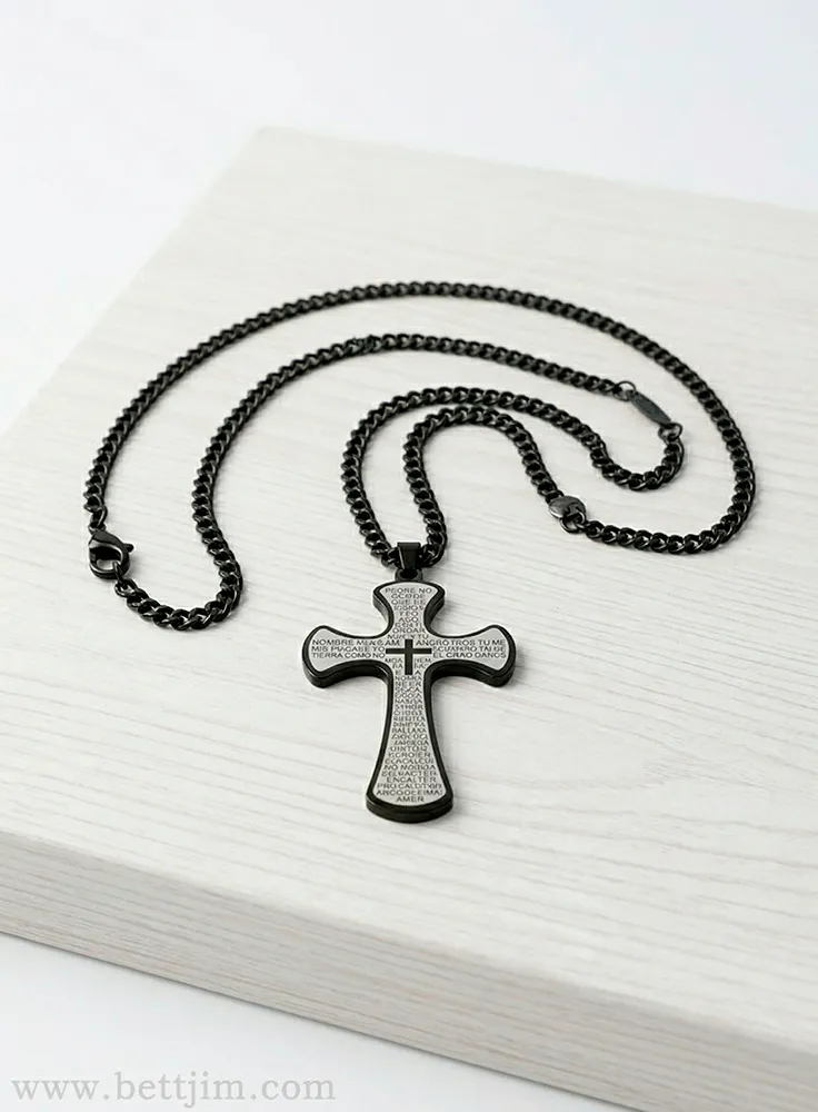 Collar Hombre Urban Cross - Grabado "Padre Nuestro" Acero Negro, index: 1