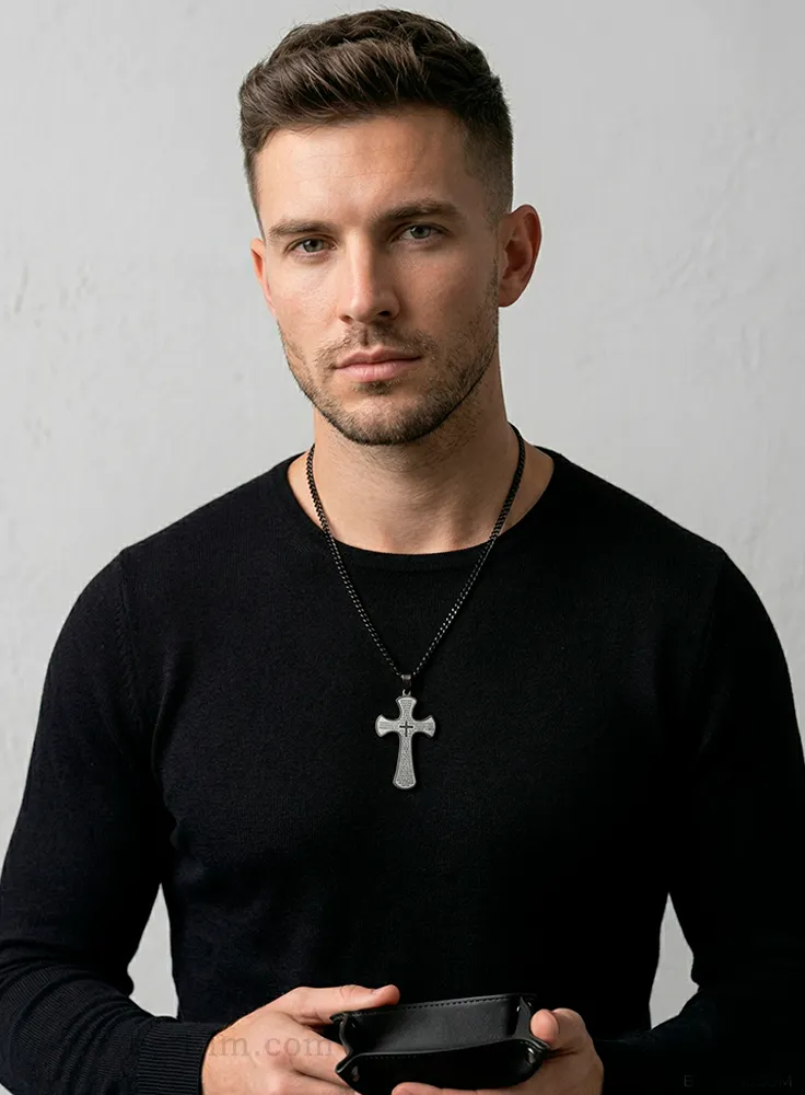 Collar Hombre Urban Cross - Grabado "Padre Nuestro" Acero Negro, index: 3
