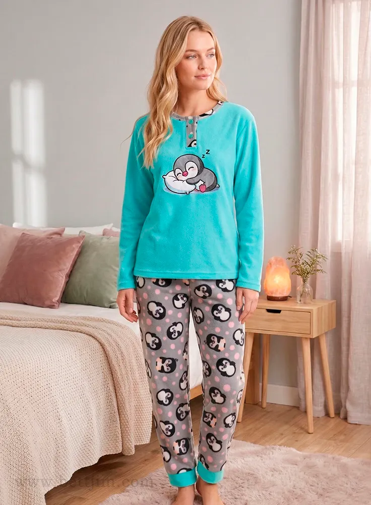 Pijama Buzo Micropolar de 2 Piezas para Mujer - Diseño Pingüino vista 3